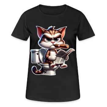 Katze Toilette Zeitung - Frauen T-Shirt atmungsaktiv - Schwarz - Vorne - AI Model Female 172 light (172cm)