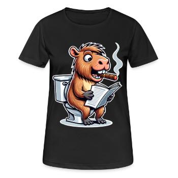 Capybara Toilette Zeitung - Frauen T-Shirt atmungsaktiv - Schwarz - Vorne - AI Model Female 172 light (172cm)