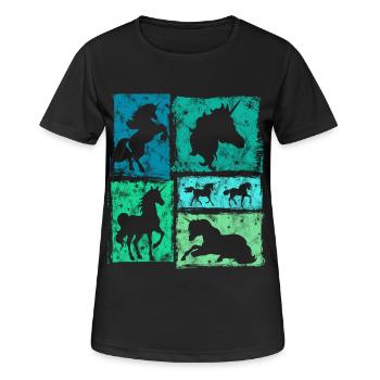 Einhorn in Perspektiven – Retro-Stil Mit Sternen - Frauen T-Shirt atmungsaktiv - Schwarz - Vorne - AI Model Female 172 light (172cm)
