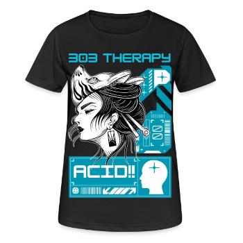 Acid Therapy – Techno Tekno House Rave Outfit - Frauen T-Shirt atmungsaktiv - Schwarz - Vorne - AI Model Female 172 light (172cm)