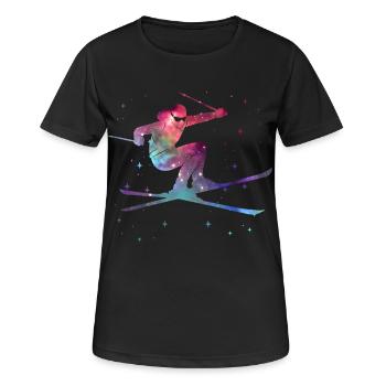Skifahren Skifahrer Weltraum Kinder Jungen Ski - Frauen T-Shirt atmungsaktiv - Schwarz - Vorne - AI Model Female 172 light (172cm)