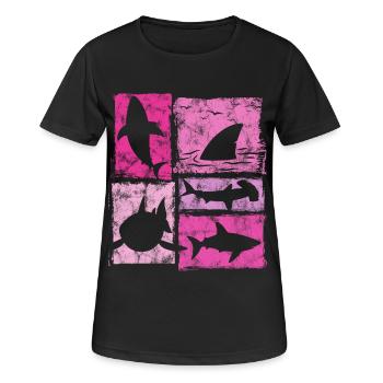 Haie Retro Silhouetten Grafik - Frauen T-Shirt atmungsaktiv - Schwarz - Vorne - AI Model Female 172 light (172cm)