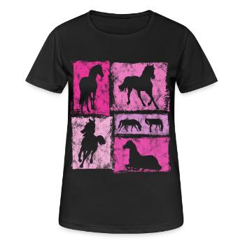 Pferde Grafik für Reiter und Voltigierer - Frauen T-Shirt atmungsaktiv - Schwarz - Vorne - AI Model Female 172 light (172cm)