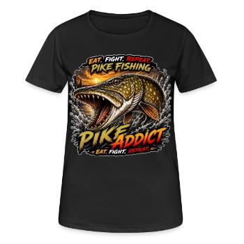 Pike Fishing Addict T-Shirt - Frauen T-Shirt atmungsaktiv - Schwarz - Vorne - AI Model Female 172 light (172cm)