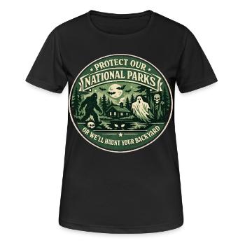 Protégez Les Parcs Nationaux | Badge Humour Parano - T-shirt respirant Femme - noir - Devant - AI Model Female 172 light (172cm)