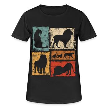 Löwen Perspektiven Retro-Stil-Grafik - Frauen T-Shirt atmungsaktiv - Schwarz - Vorne - AI Model Female 172 light (172cm)