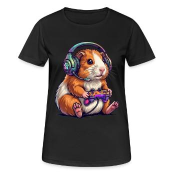 Gamer Hamster im Neon Farben Meerschweinchen - Frauen T-Shirt atmungsaktiv - Schwarz - Vorne - AI Model Female 172 light (172cm)