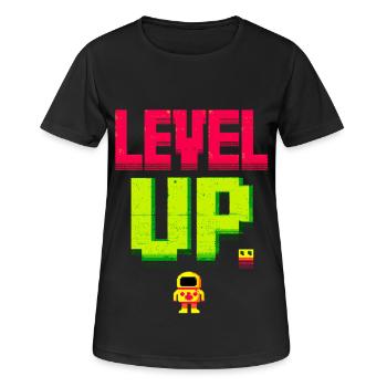 Level Up Pixelheld Retro - Frauen T-Shirt atmungsaktiv - Schwarz - Vorne - AI Model Female 172 light (172cm)