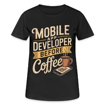 Développeur d’applications mobiles avant de coder Coffee Lover - T-shirt respirant Femme - noir - Devant - AI Model Female 172 light (172cm)