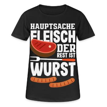 Grillmeister Geschenk Fleisch Wurst & Bier - Frauen T-Shirt atmungsaktiv - Schwarz - Vorne - AI Model Female 172 light (172cm)