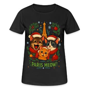 Katzen in Paris: Paris Meow - Frauen T-Shirt atmungsaktiv - Schwarz - Vorne - AI Model Female 172 light (172cm)