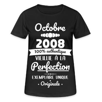 Anniversaire 18 ans - Octobre 2008 Originale - T-shirt respirant Femme - noir - Devant - AI Model Female 172 light (172cm)