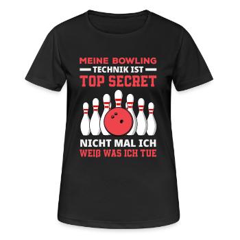 Bowling Technik Top Secret Spruch - Frauen T-Shirt atmungsaktiv - Schwarz - Vorne - AI Model Female 172 light (172cm)