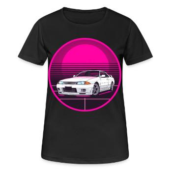 Retro JDM Drift Car Synthwave Pink Circle T-Shirt - Frauen T-Shirt atmungsaktiv - Schwarz - Vorne - AI Model Female 172 light (172cm)