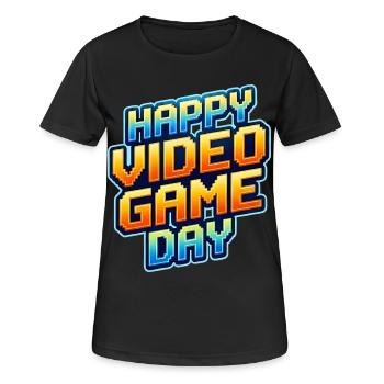 Happy Video Game Day - Frauen T-Shirt atmungsaktiv - Schwarz - Vorne - AI Model Female 172 light (172cm)