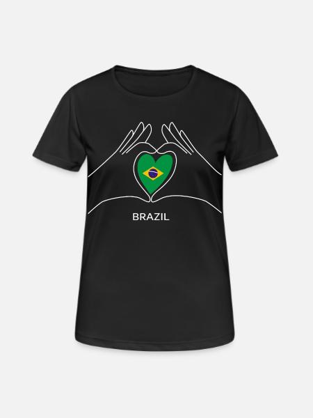 Brasilien Fan Herz mit Brasilanischer Flagge - Frauen T-Shirt atmungsaktiv - Schwarz