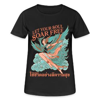 Seelenflug: Flügelnde Freiheit - Frauen T-Shirt atmungsaktiv - Schwarz - Vorne - AI Model Female 172 light (172cm)
