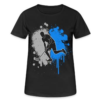 Floorball Spieler Floorballer Farbklecks Unihockey - Frauen T-Shirt atmungsaktiv - Schwarz - Vorne - AI Model Female 172 light (172cm)
