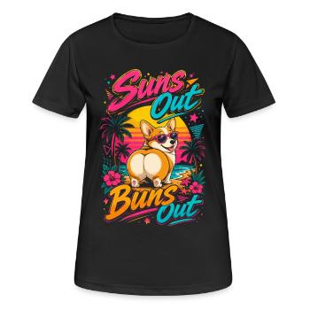Corgi-Strand Sonne aus, Bündchen raus | Retro-Sommerhumor - Frauen T-Shirt atmungsaktiv - Schwarz - Vorne - AI Model Female 172 light (172cm)