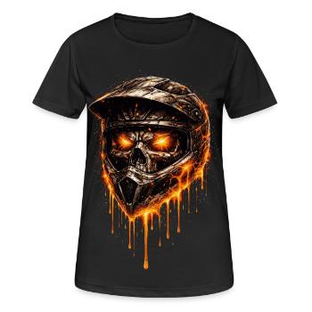 Fire Skeleton Motocross Helmet | Design Badass - Women's Breathable T-Shirt - black - Front - AI Model Female 172 light (172cm)