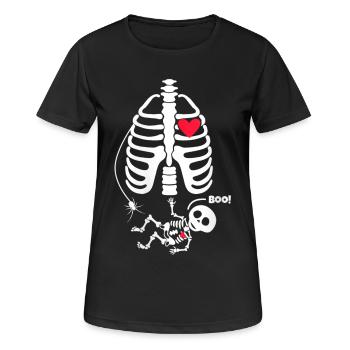 Rotes Herz und Boo-Skelett - Frauen T-Shirt atmungsaktiv - Schwarz - Vorne - AI Model Female 172 light (172cm)