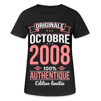 Anniversaire 18 ans - Originale - Octobre 2008 - T-shirt respirant Femme - noir - Devant - AI Model Female 172 light (172cm)