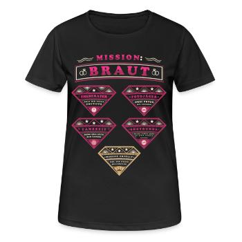 Braut – Junggesellinnenabschied mit Missionen - Frauen T-Shirt atmungsaktiv - Schwarz - Vorne - AI Model Female 172 light (172cm)