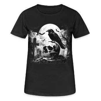 Rabe auf dem Nachtgrab - Frauen T-Shirt atmungsaktiv - Schwarz - Vorne - AI Model Female 172 light (172cm)