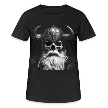 Skelettartiger Wikinger mit gehörntem Helm - Frauen T-Shirt atmungsaktiv - Schwarz - Vorne - AI Model Female 172 light (172cm)