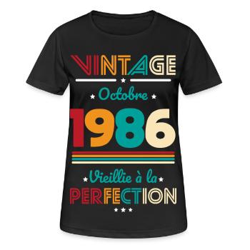 Anniversaire 40 ans - Vintage - Octobre 1986 - T-shirt respirant Femme - noir - Devant - AI Model Female 172 light (172cm)