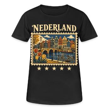 Amsterdam Grachten Reisemarke - Frauen T-Shirt atmungsaktiv - Schwarz - Vorne - AI Model Female 172 light (172cm)