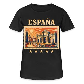 Madrid Sonne im Briefmarkenstil - Frauen T-Shirt atmungsaktiv - Schwarz - Vorne - AI Model Female 172 light (172cm)