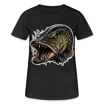 Hechtangeln - Frauen T-Shirt atmungsaktiv - Schwarz - Vorne - AI Model Female 172 light (172cm)