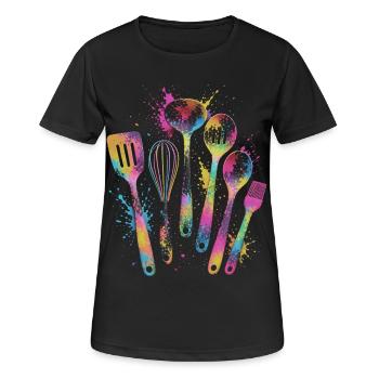 Mehrfarbige Küchenutensilien Splash Art - Frauen T-Shirt atmungsaktiv - Schwarz - Vorne - AI Model Female 172 light (172cm)