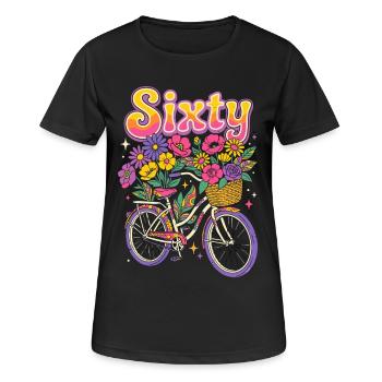 Sixty Fahrrad Blumen 60 Geburtstag - Frauen T-Shirt atmungsaktiv - Schwarz - Vorne - AI Model Female 172 light (172cm)