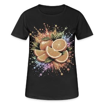 Orangefarbene Zitrusspritzkunst - Frauen T-Shirt atmungsaktiv - Schwarz - Vorne - AI Model Female 172 light (172cm)