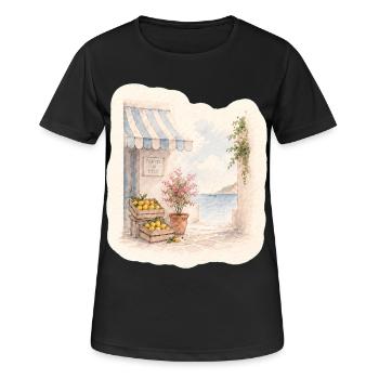 Zitronen am Meer – Markt des Südens - Frauen T-Shirt atmungsaktiv - Schwarz - Vorne - AI Model Female 172 light (172cm)