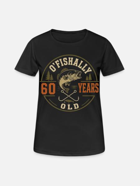 Officially 60 years | Humor Birthday Fishing - Women's Breathable T-Shirt - black