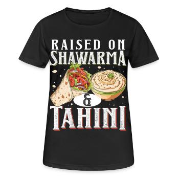 Auf Shawarma & Tahini Im Nahen Osten Aufgewachsen - Frauen T-Shirt atmungsaktiv - Schwarz - Vorne - AI Model Female 172 light (172cm)