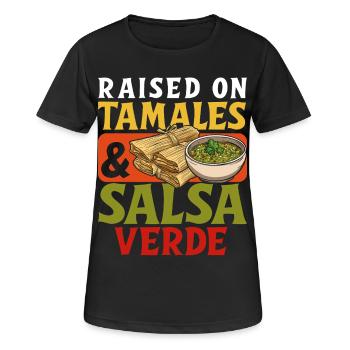 Aufgewachsen Auf Tamales Salsa Verde, - Frauen T-Shirt atmungsaktiv - Schwarz - Vorne - AI Model Female 172 light (172cm)