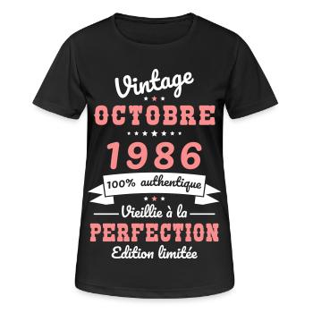 Anniversaire 40 ans - Vintage - Octobre 1986 - T-shirt respirant Femme - noir - Devant - AI Model Female 172 light (172cm)