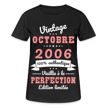 Anniversaire 20 ans - Vintage - Octobre 2006 - T-shirt respirant Femme - noir - Devant - AI Model Female 172 light (172cm)