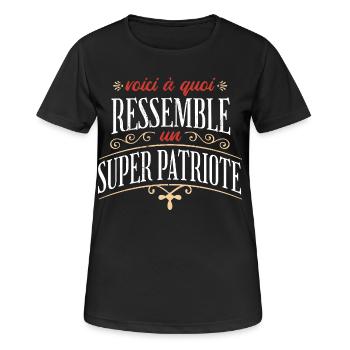 Super Patriote France - Humour droite militant  - T-shirt respirant Femme - noir - Devant - AI Model Female 172 light (172cm)