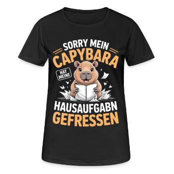 Capybara Hausaufgaben - Frauen T-Shirt atmungsaktiv - Schwarz - Vorne - AI Model Female 172 light (172cm)