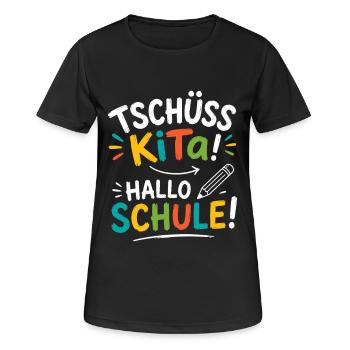 Tschüss Kita Hallo Schule Einschulung Schulstart - Frauen T-Shirt atmungsaktiv - Schwarz - Vorne - AI Model Female 172 light (172cm)