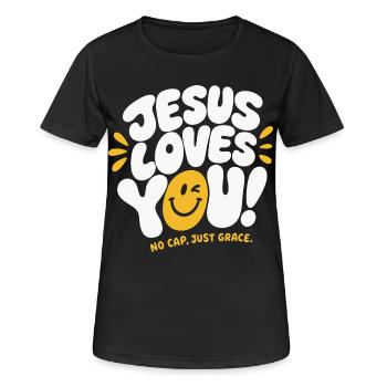 Jesus Loves You Grace Design - Frauen T-Shirt atmungsaktiv - Schwarz - Vorne - AI Model Female 172 light (172cm)