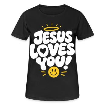 Jésus t’aime Ange Design - T-shirt respirant Femme - noir - Devant - AI Model Female 172 light (172cm)