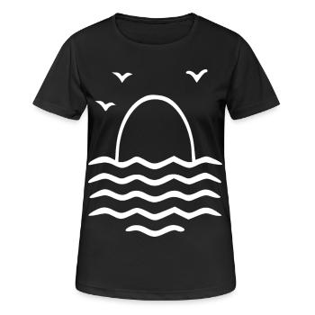 Sonnenuntergang über Wellen - Minimal - Frauen T-Shirt atmungsaktiv - Schwarz - Vorne - AI Model Female 172 light (172cm)