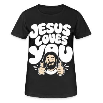 Jesus Loves You Positive Message - Frauen T-Shirt atmungsaktiv - Schwarz - Vorne - AI Model Female 172 light (172cm)