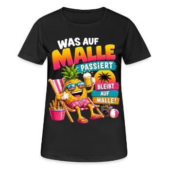 Was auf Malle passiert bleibt auf Malle Fun Spruch - Frauen T-Shirt atmungsaktiv - Schwarz - Vorne - AI Model Female 172 light (172cm)